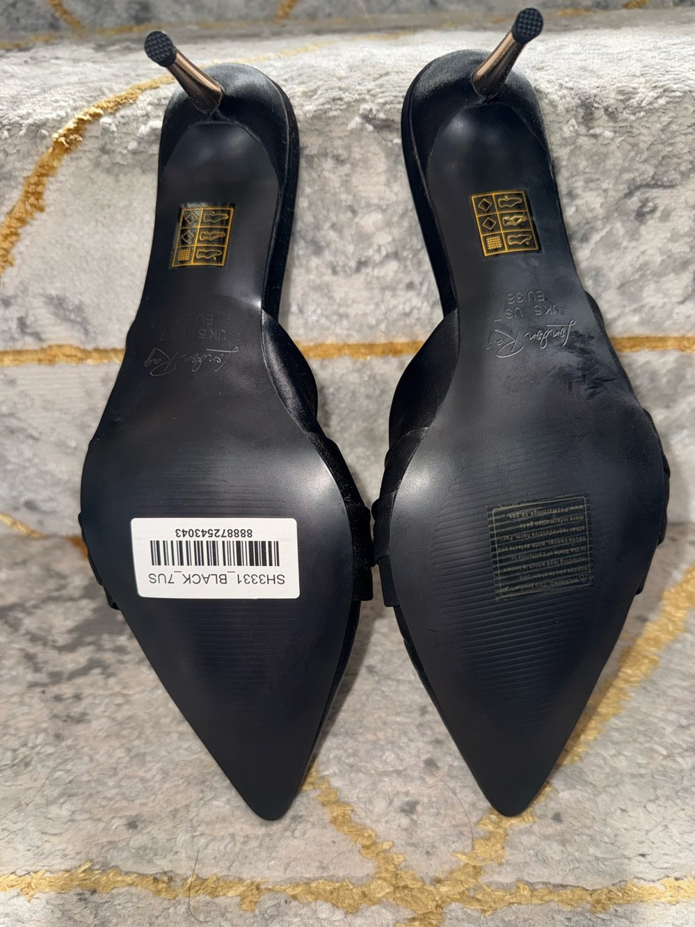 Black Satin Pointed Toe Knot Slide Mule Heels - Picture 4 of 5